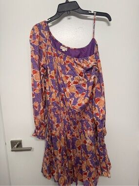 Roller Rabbit Purple One-Shoulder Floral Dress with Orange Accents